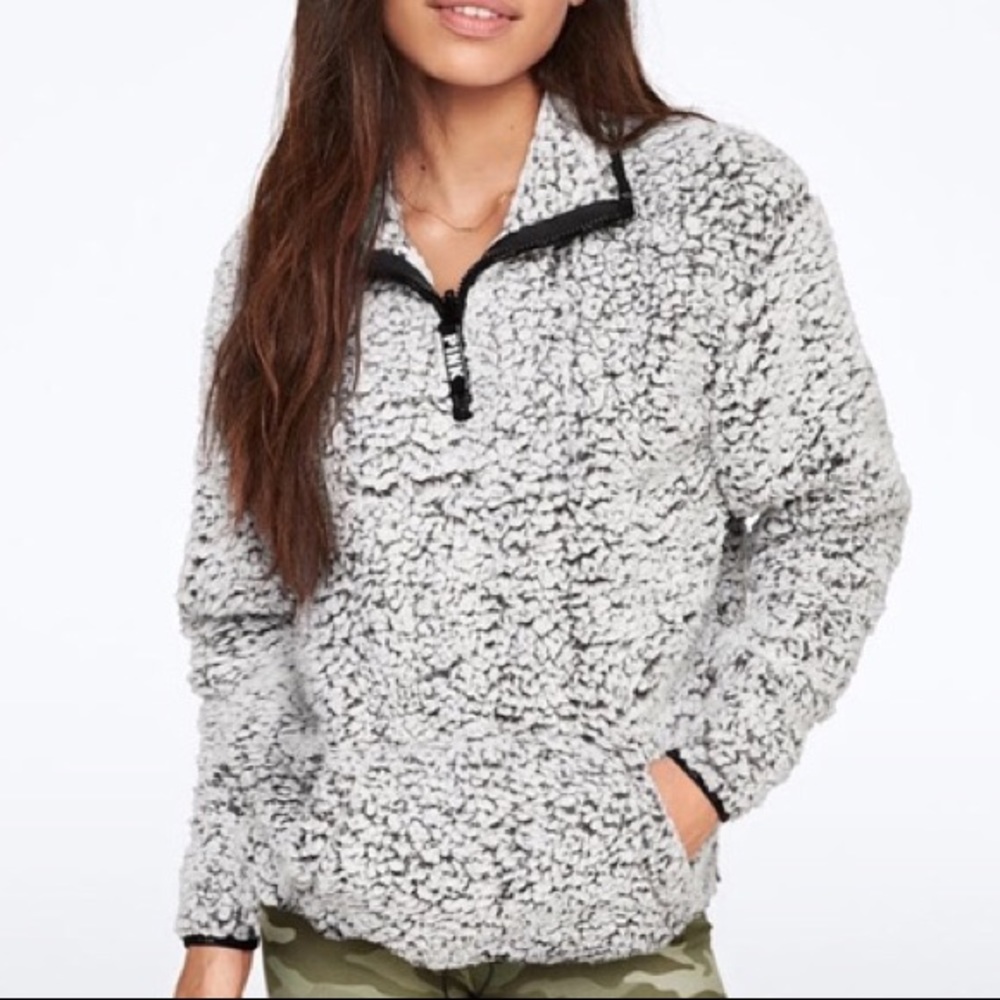 Victoria’s Secret Pink Grey Sherpa Pull Over Sz L